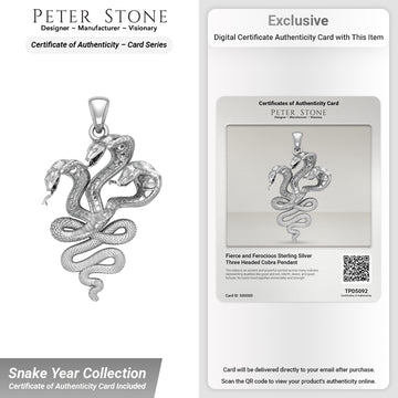 Fierce and Ferocious Sterling Silver Three Headed Cobra Pendant TPD5092